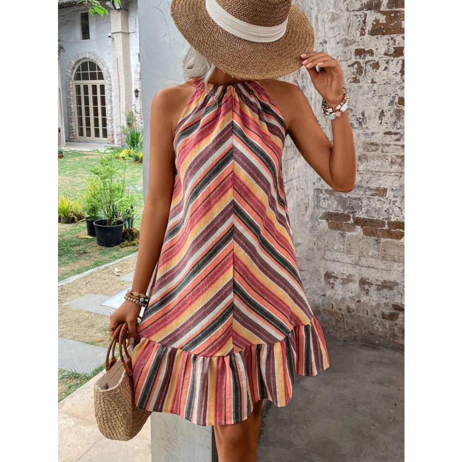 Striped Grecian Neck Dress Apparel and Accessories