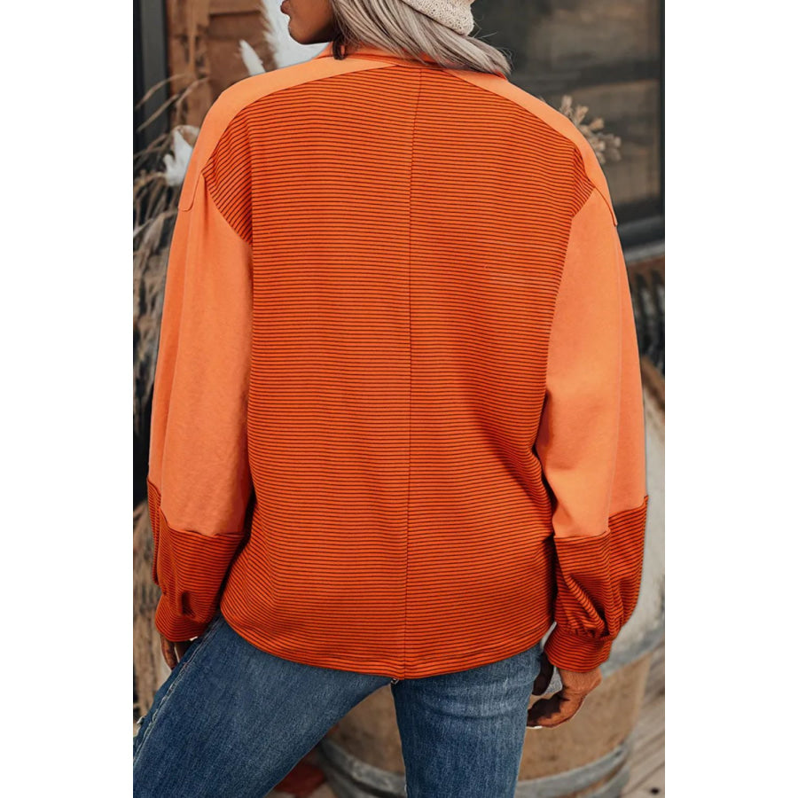 Striped Half Button Long Sleeve Sweatshirt Orange / S Apparel and Accessories