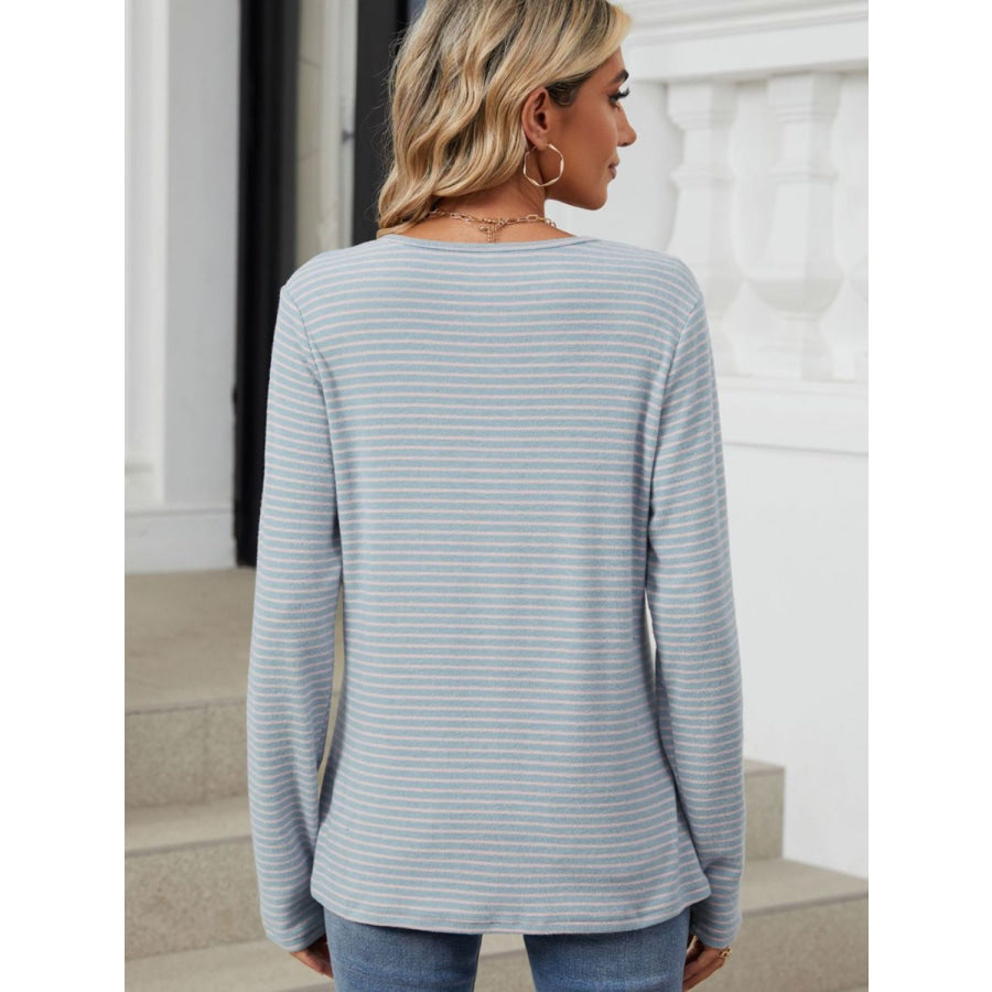 Striped Half Button Long Sleeve T-Shirt Apparel and Accessories