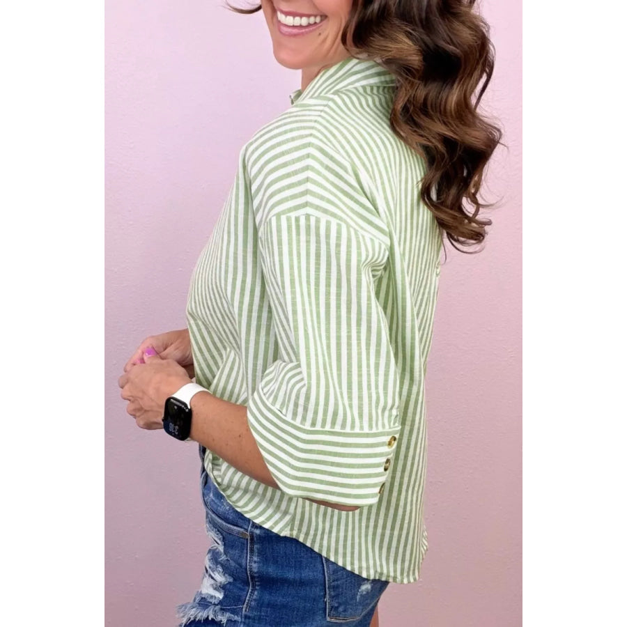 Striped Half Sleeve Blouse Apparel and Accessories