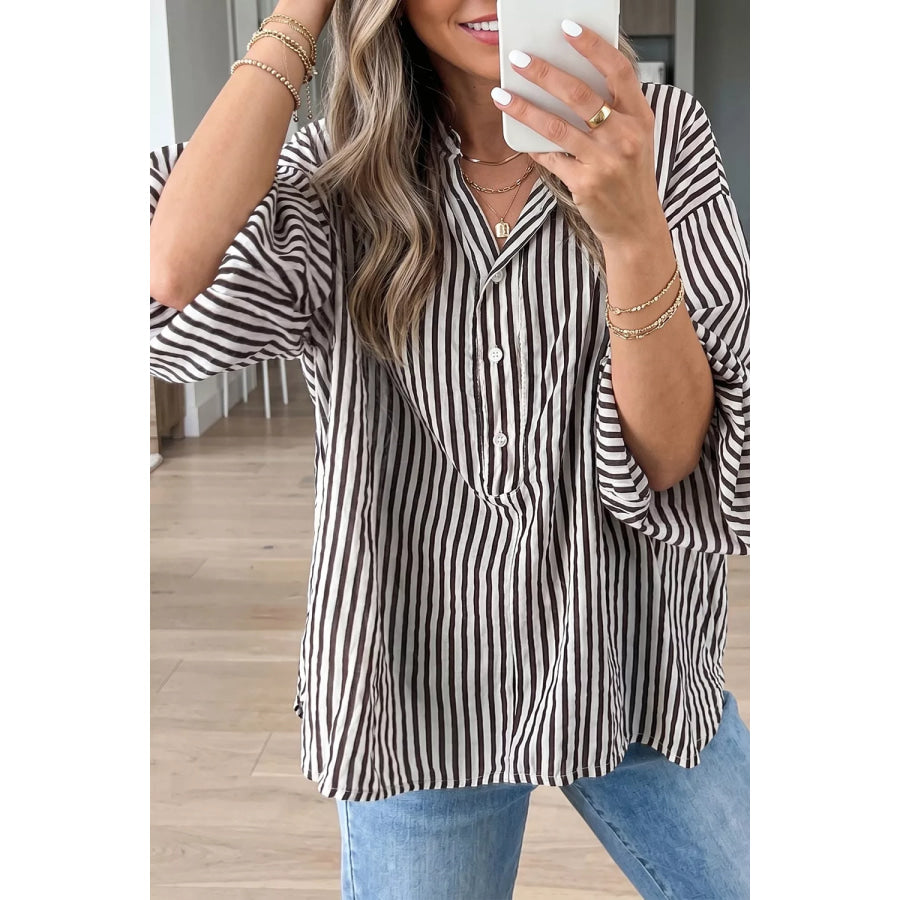 Striped Half Sleeve Button-Up Shirt Apparel and Accessories
