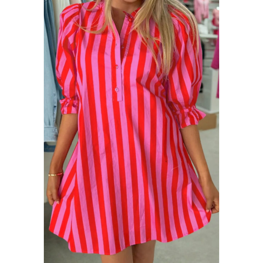 Striped Half Sleeve Mini Dress Apparel and Accessories