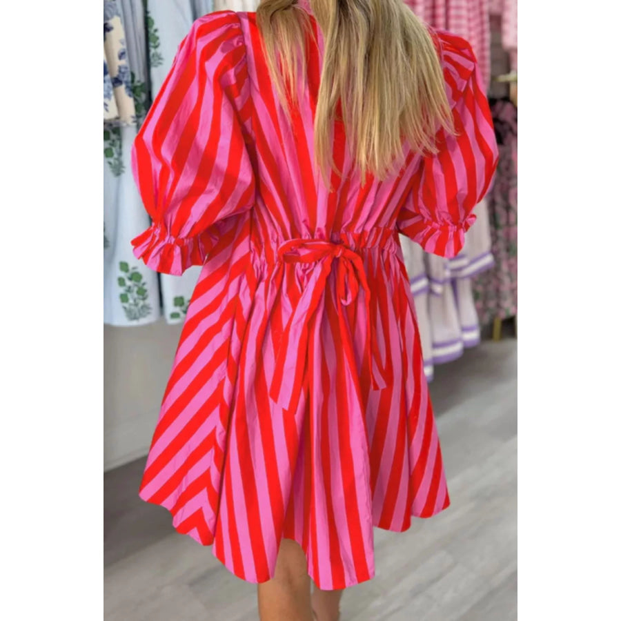 Striped Half Sleeve Mini Dress Apparel and Accessories