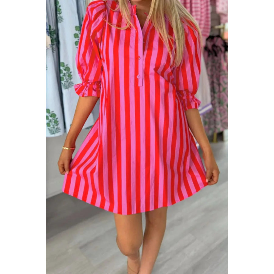 Striped Half Sleeve Mini Dress Strawberry / S Apparel and Accessories
