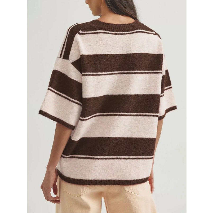 Striped Half Sleeve Sweater Apparel and Accessories