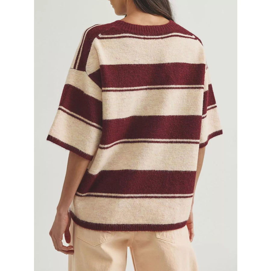 Striped Half Sleeve Sweater Apparel and Accessories