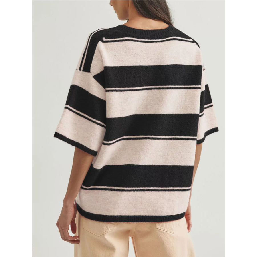 Striped Half Sleeve Sweater Apparel and Accessories
