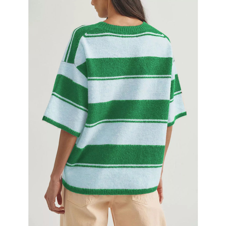 Striped Half Sleeve Sweater Apparel and Accessories