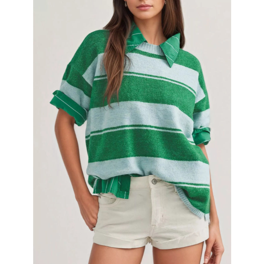Striped Half Sleeve Sweater Apparel and Accessories