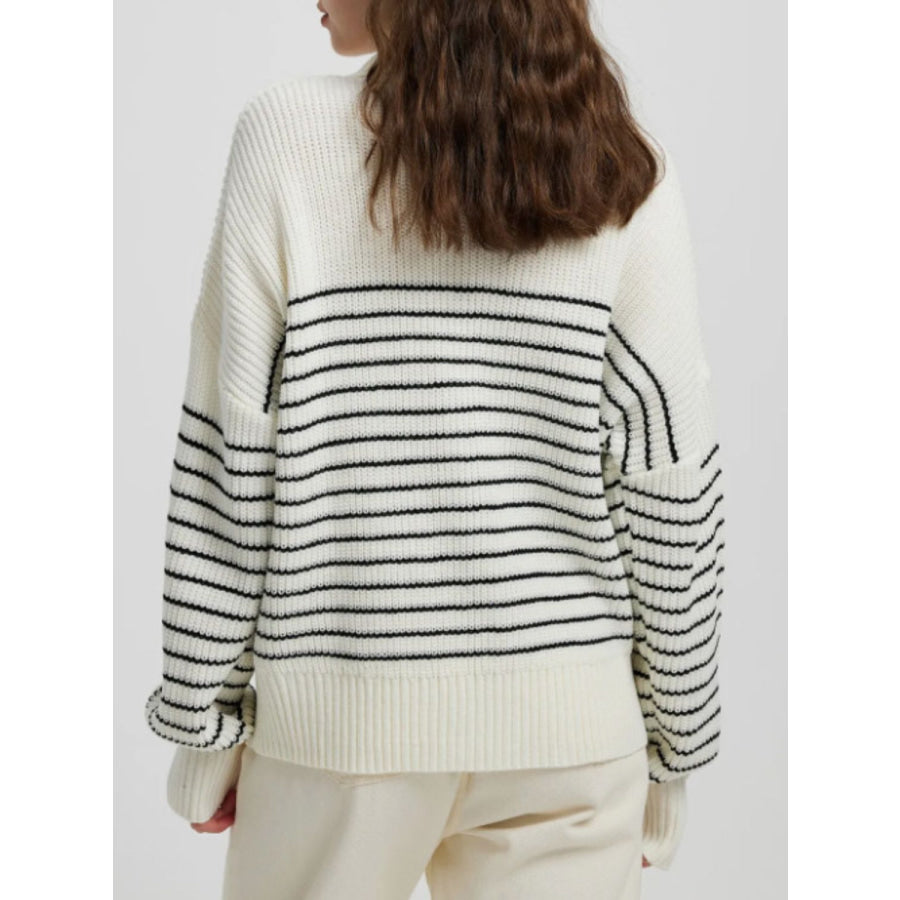 Striped Half Zip Long Sleeve Sweater Apparel and Accessories