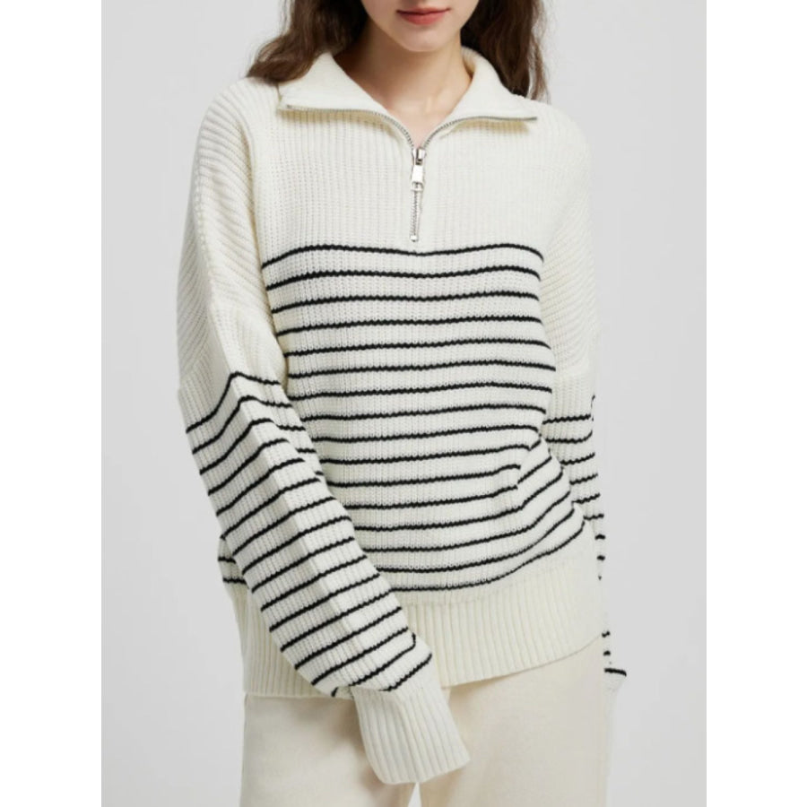 Striped Half Zip Long Sleeve Sweater Apparel and Accessories