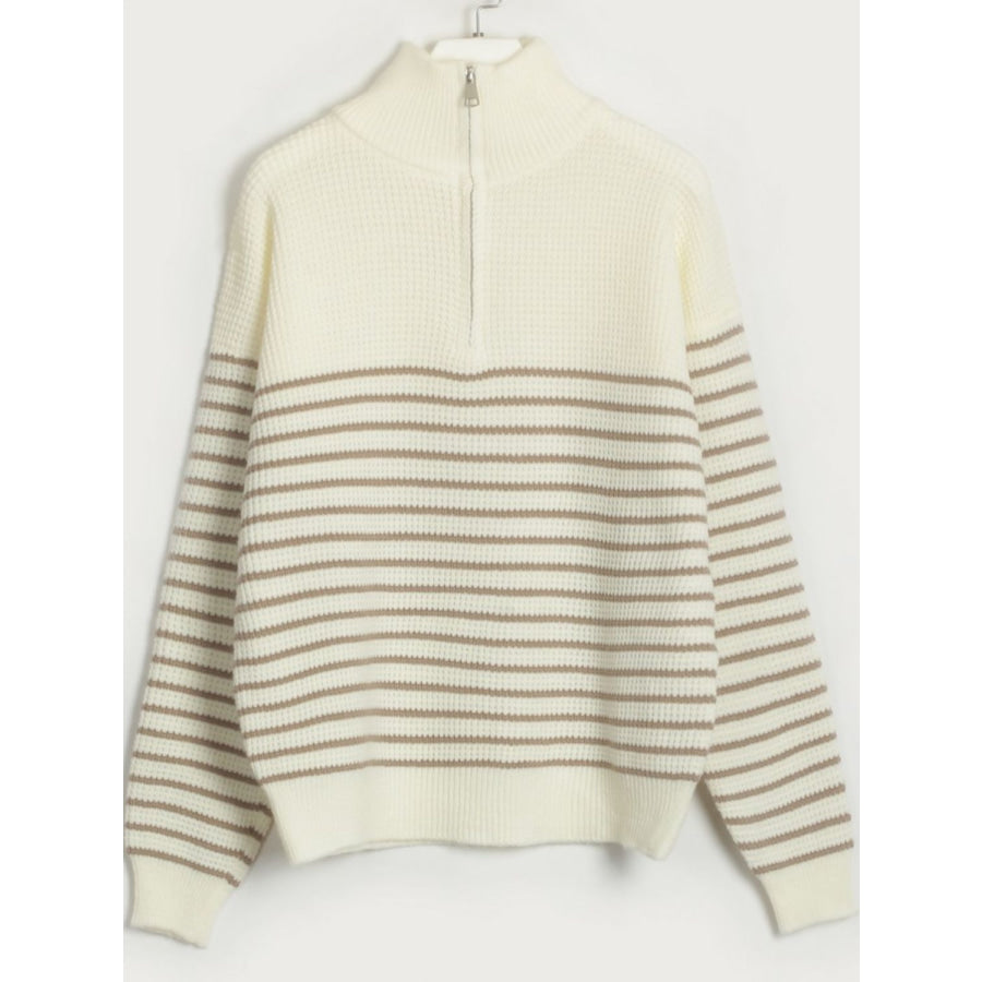 Striped Half Zip Long Sleeve Sweater Apparel and Accessories