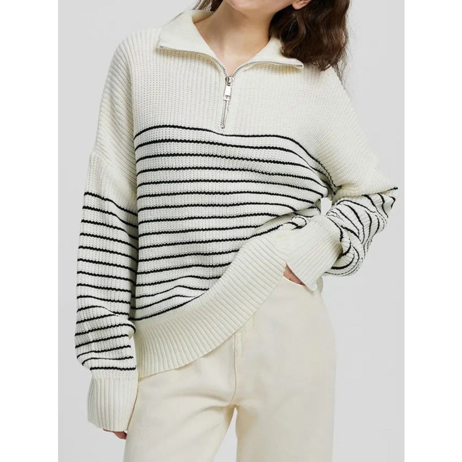 Striped Half Zip Long Sleeve Sweater Apparel and Accessories