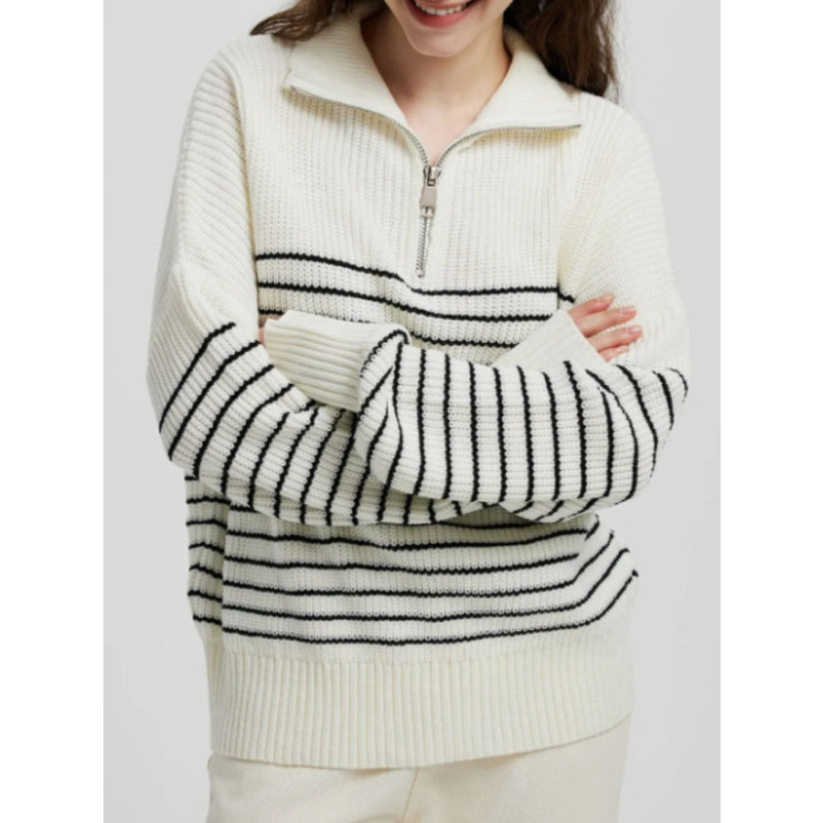 Striped Half Zip Long Sleeve Sweater Apparel and Accessories