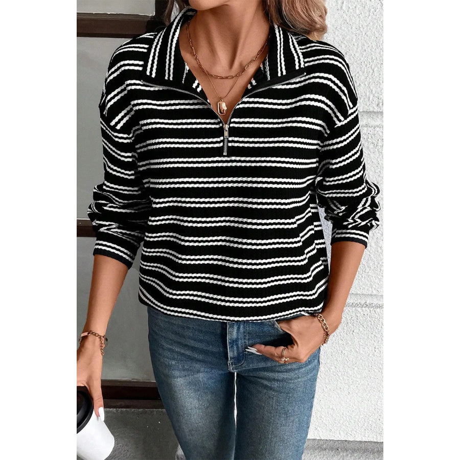 Striped Half Zip Long Sleeve Top Apparel and Accessories