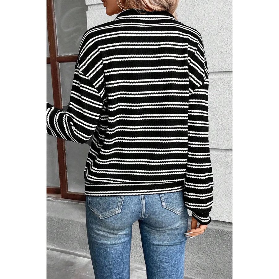 Striped Half Zip Long Sleeve Top Apparel and Accessories