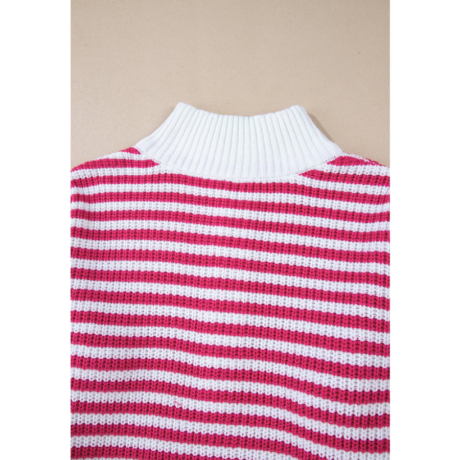 Striped Half Zip Mock Neck Long Sleeve Sweater Apparel and Accessories