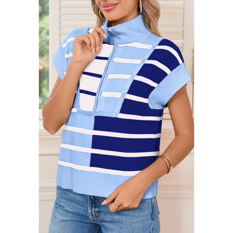 Striped Half Zip Sweater Vest Apparel and Accessories