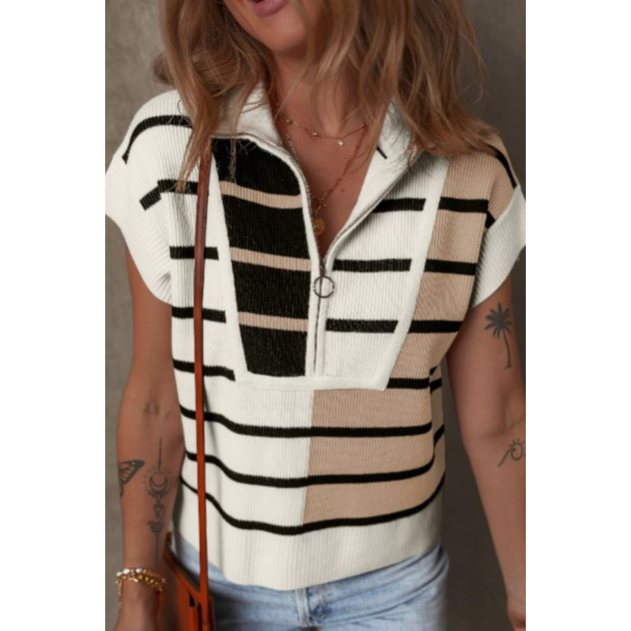 Striped Half Zip Sweater Vest Apparel and Accessories