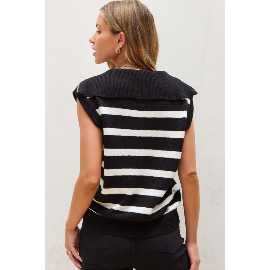 Striped Half Zip Sweater Vest Apparel and Accessories