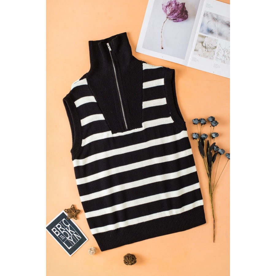 Striped Half Zip Sweater Vest Apparel and Accessories