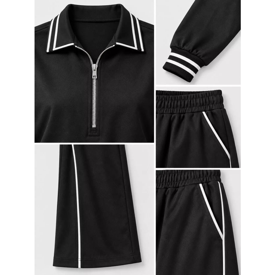 Striped Half Zip Top and Pants Set Apparel Accessories
