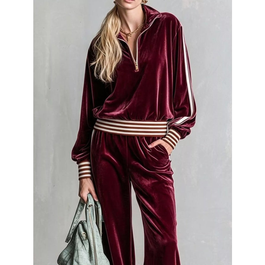 Striped Half Zip Top and Pants Set Apparel and Accessories