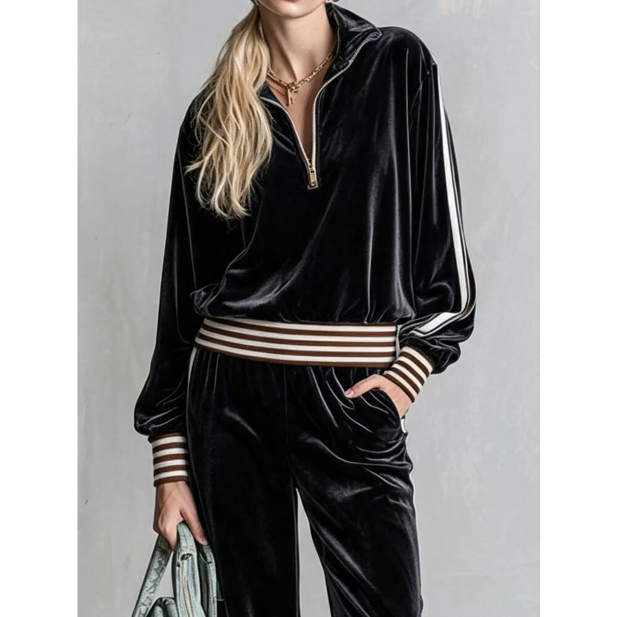 Striped Half Zip Top and Pants Set Apparel and Accessories