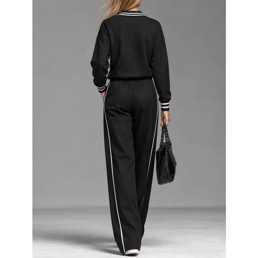 Striped Half Zip Top and Pants Set Apparel Accessories