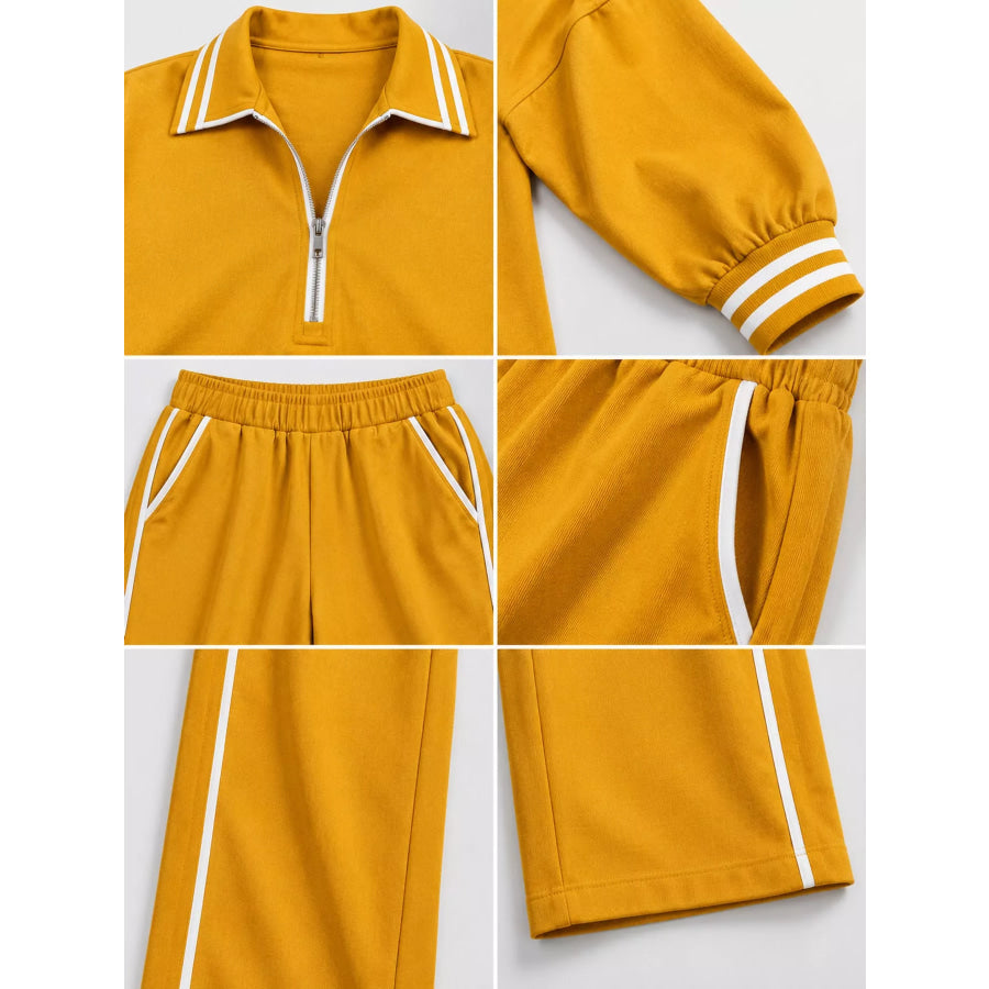 Striped Half Zip Top and Pants Set Apparel Accessories