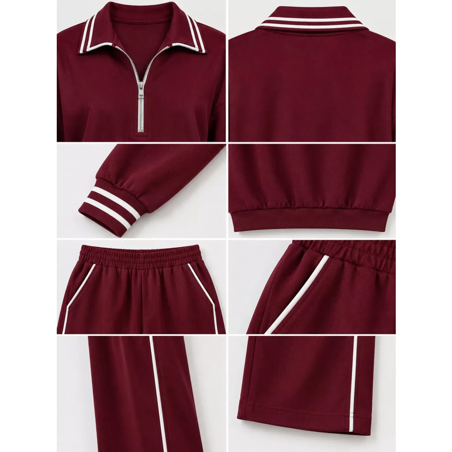 Striped Half Zip Top and Pants Set Apparel Accessories