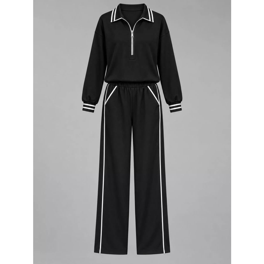 Striped Half Zip Top and Pants Set Apparel Accessories