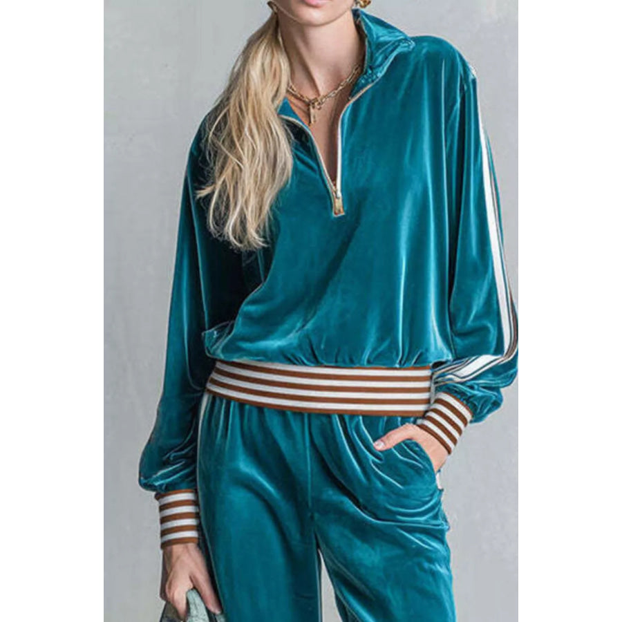 Striped Half Zip Top and Pants Set Apparel and Accessories