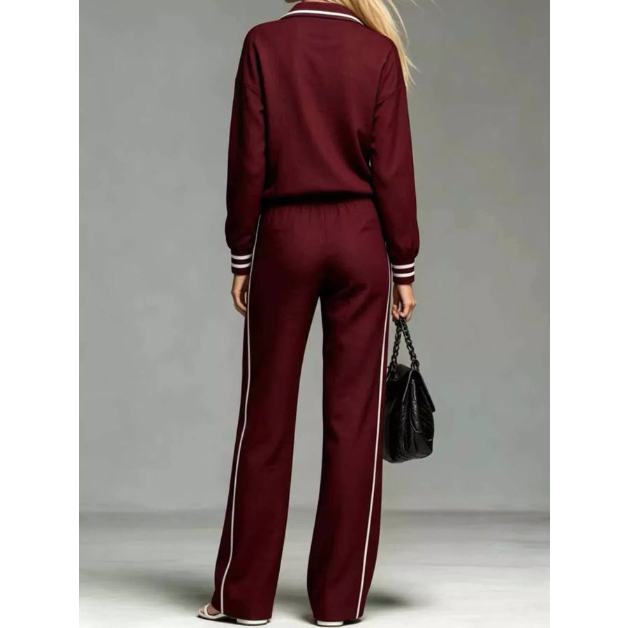 Striped Half Zip Top and Pants Set Apparel Accessories
