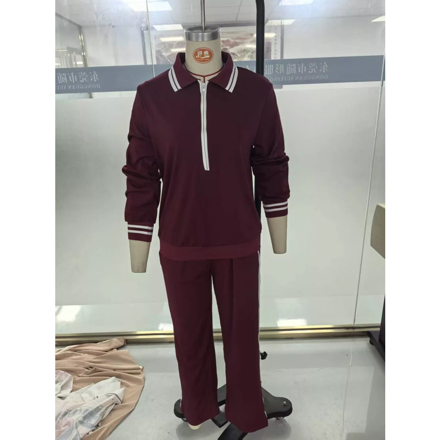 Striped Half Zip Top and Pants Set Apparel Accessories