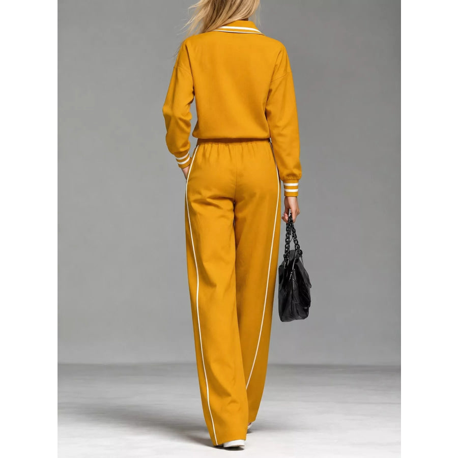 Striped Half Zip Top and Pants Set Apparel Accessories