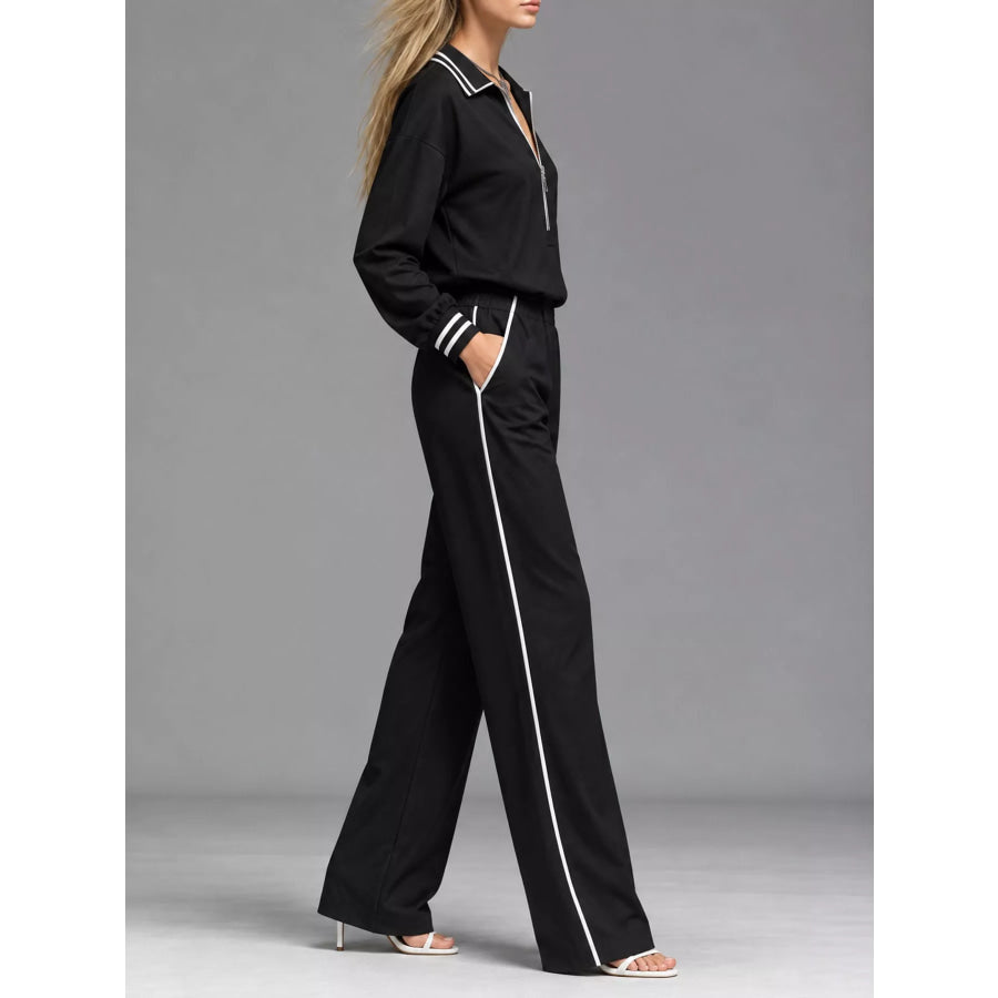 Striped Half Zip Top and Pants Set Apparel Accessories