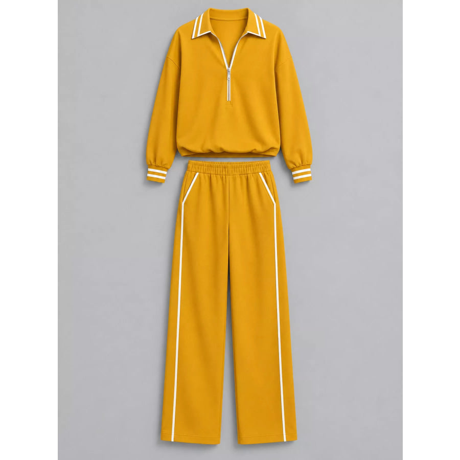 Striped Half Zip Top and Pants Set Apparel Accessories