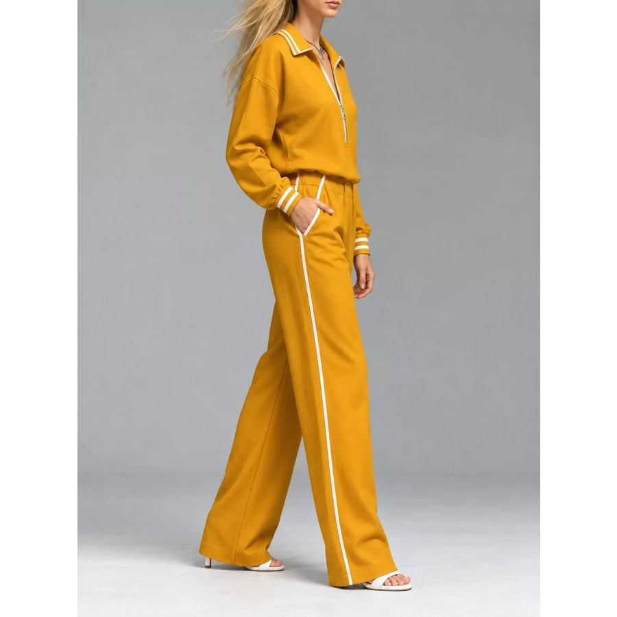 Striped Half Zip Top and Pants Set Apparel Accessories