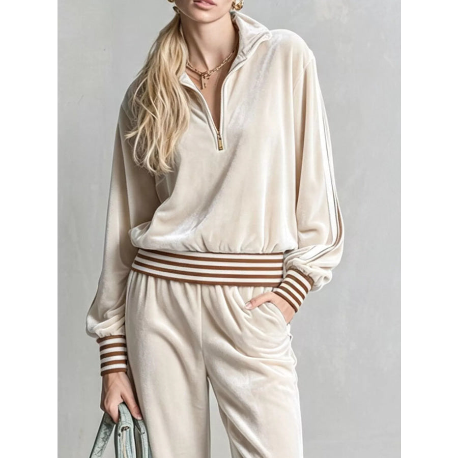 Striped Half Zip Top and Pants Set Apparel and Accessories