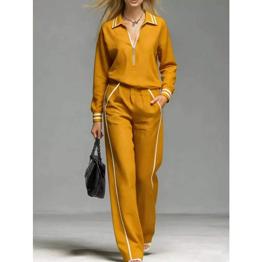 Striped Half Zip Top and Pants Set Tangerine / S Apparel Accessories