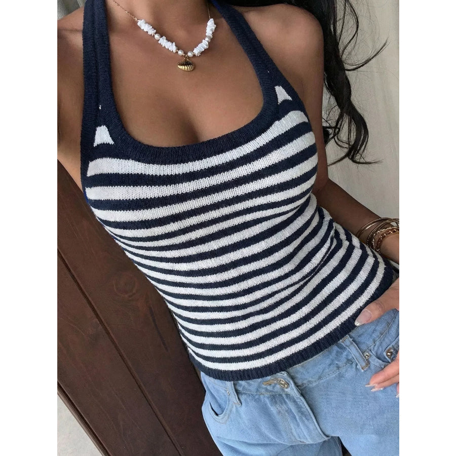 Striped Halter Neck Cami Blue And White Stripes / S Apparel and Accessories