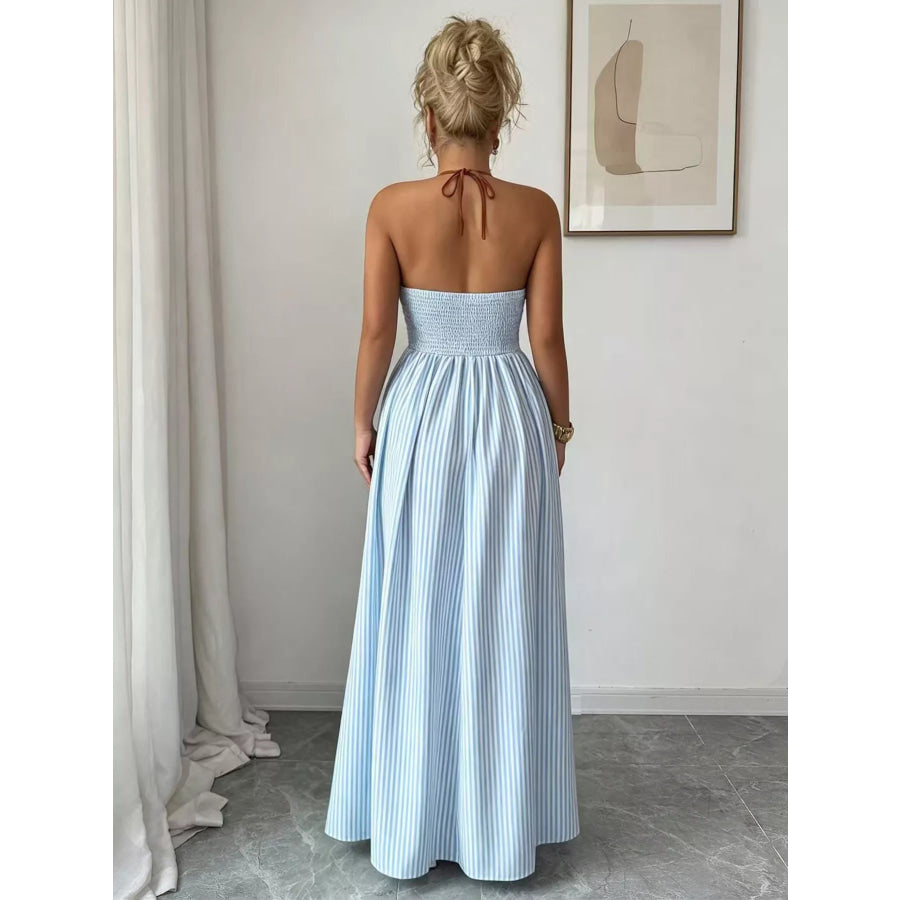 Striped Halter Neck Maxi Dress Apparel and Accessories