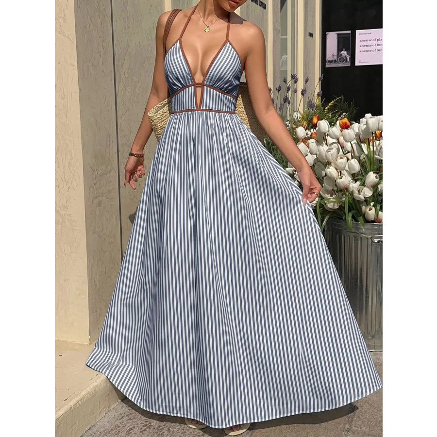 Striped Halter Neck Maxi Dress Apparel and Accessories