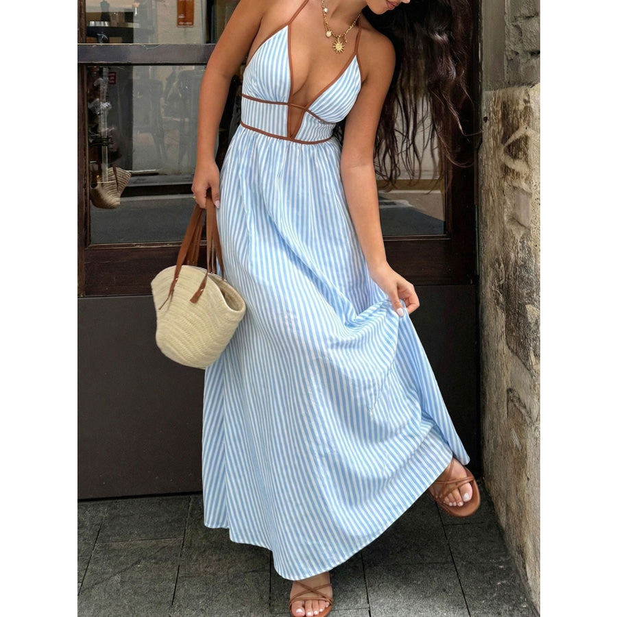 Striped Halter Neck Maxi Dress Apparel and Accessories