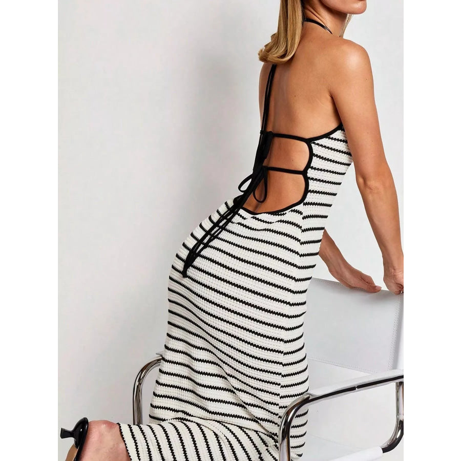 Striped Halter Neck Maxi Dress Apparel and Accessories