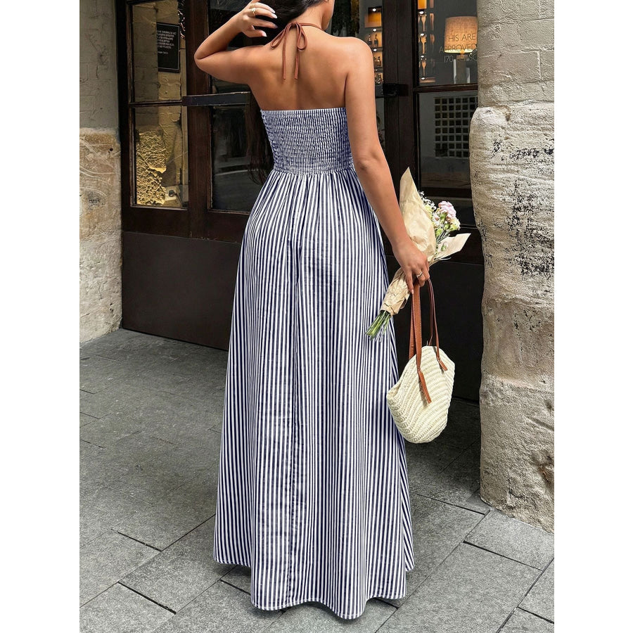 Striped Halter Neck Maxi Dress Apparel and Accessories
