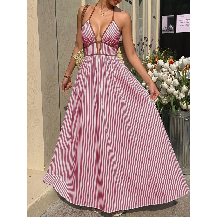 Striped Halter Neck Maxi Dress Apparel and Accessories