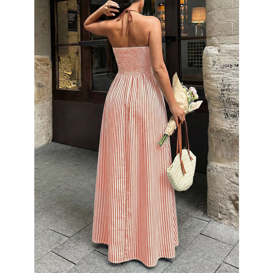 Striped Halter Neck Maxi Dress Apparel and Accessories