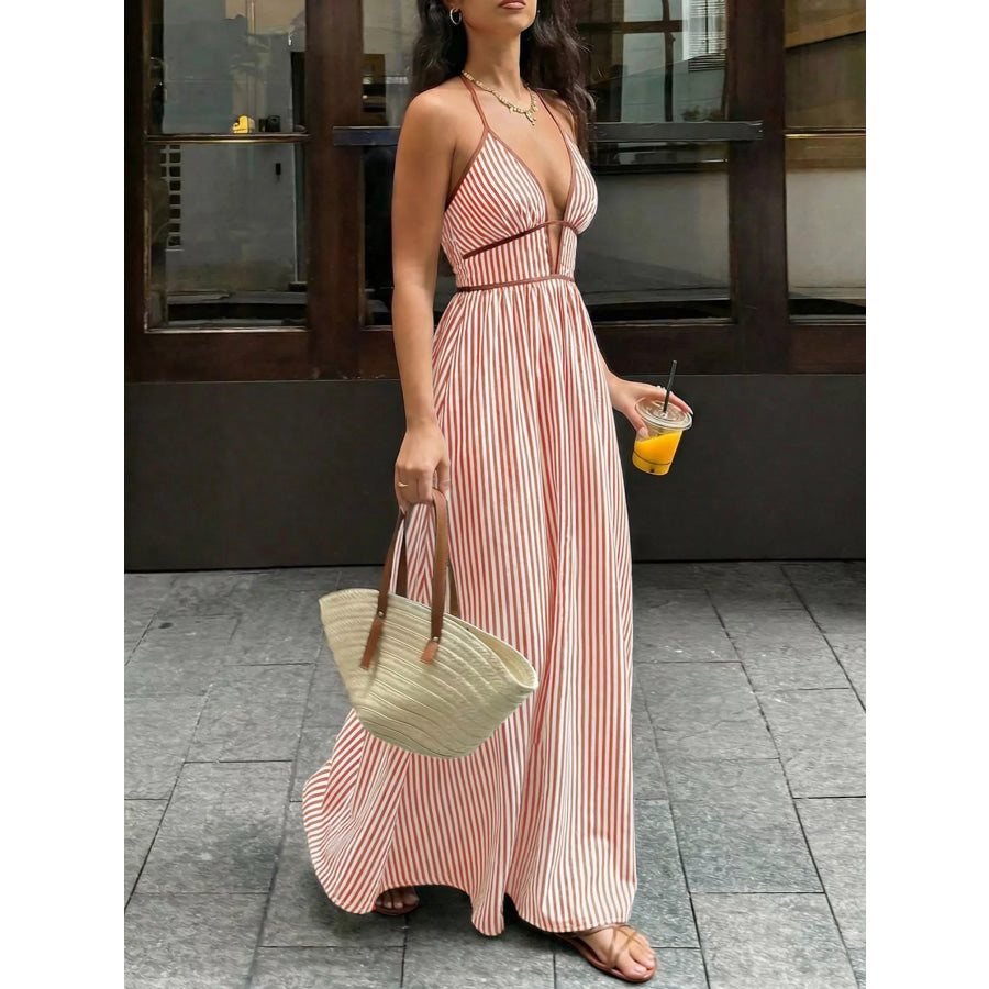 Striped Halter Neck Maxi Dress Apparel and Accessories